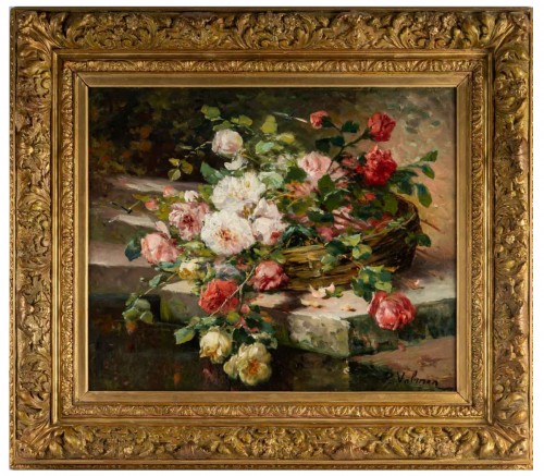 Roses on an entablature - P. Valmon (1850 - 1911)