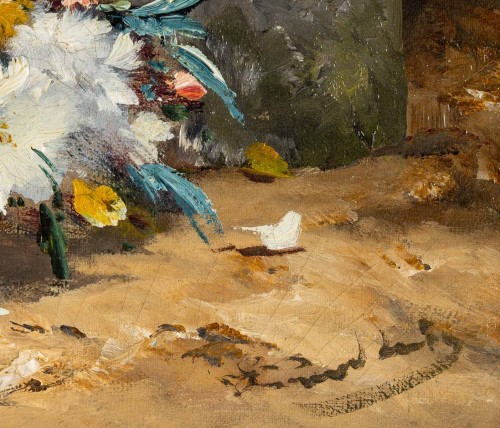 Bouquet of carnations on an entablature - Henri Cauchois (1850 - 1911) - Paintings & Drawings Style 