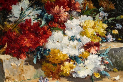 Bouquet of carnations on an entablature - Henri Cauchois (1850 - 1911) - 