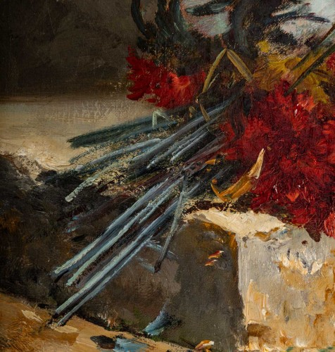 19th century - Bouquet of carnations on an entablature - Henri Cauchois (1850 - 1911)