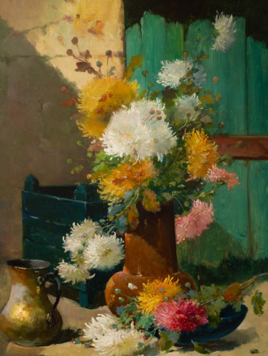 Emile Godchaux (1860 - 1938) - Bouquet de chrysanthèmes - Tableaux et dessins Style 