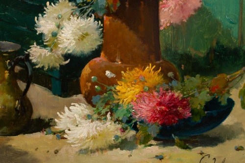 Emile Godchaux (1860 - 1938) - Bouquet de chrysanthèmes - 