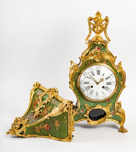 Cartel avec sa console en vernis Martin du XVIIIe siècle - Horlogerie Style 