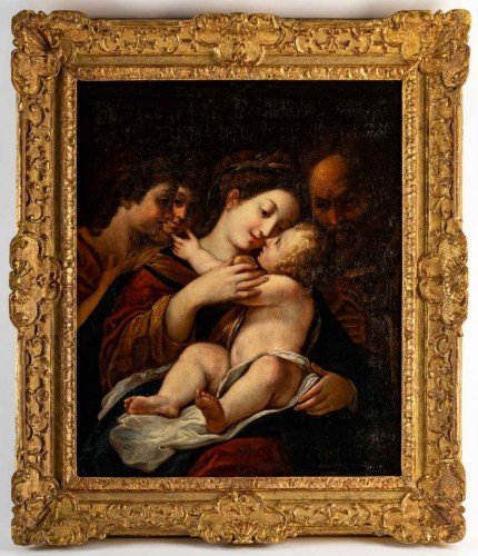 Tableaux et dessins Tableaux XVIIe siècle - Vierge à l'enfant entourée de deux anges et de saint Joseph