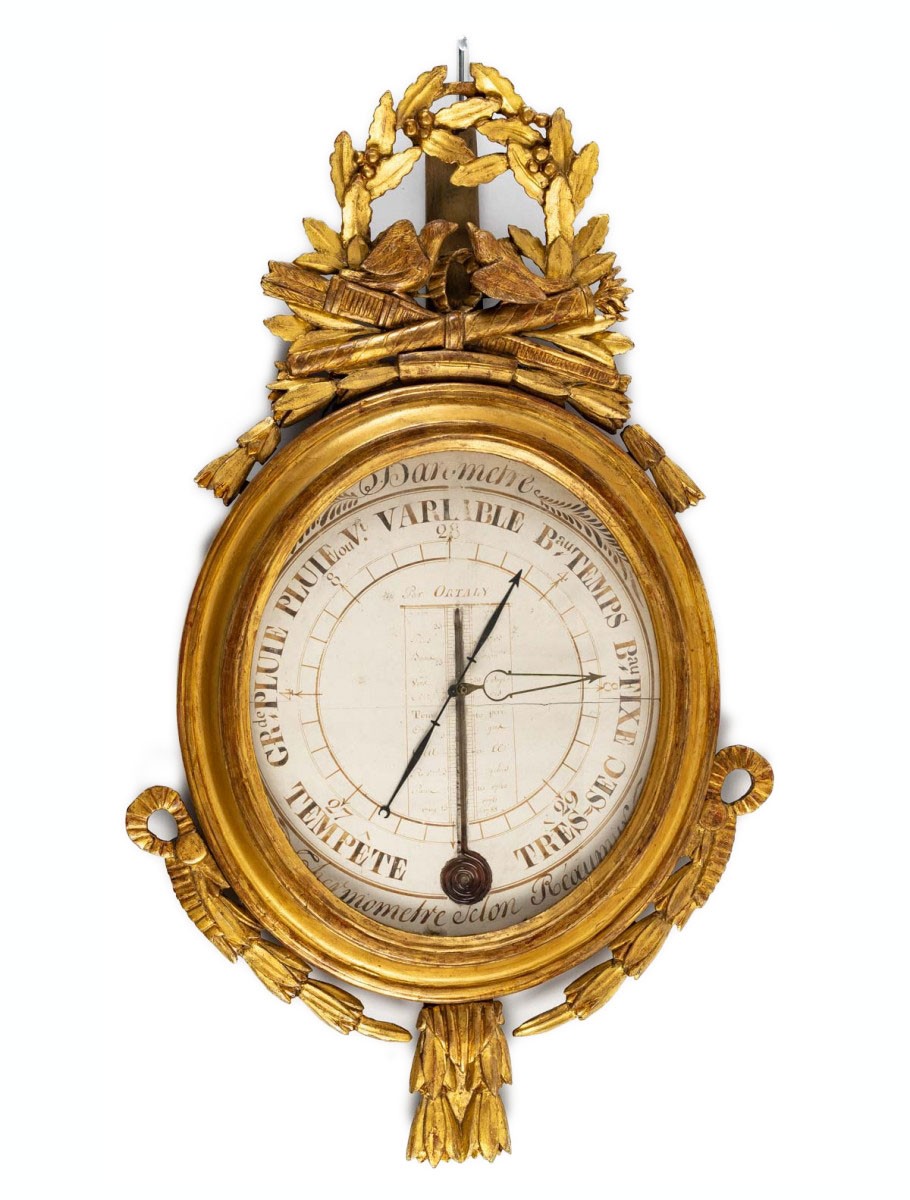 Baromètre - thermomètre en bois sculpté et doré d'époque Louis XVI - XVIIIe  siècle - N.98372