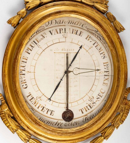 Objet de décoration Baromètre - Baromètre - thermomètre en bois sculpté et doré d'époque Louis XVI 