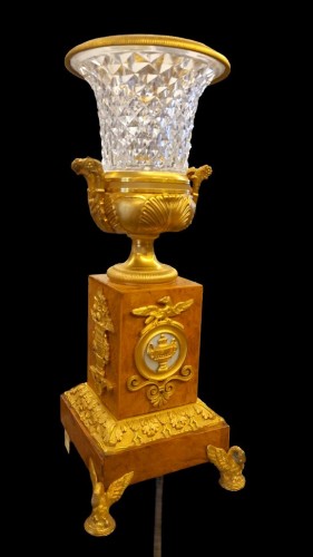 XIXe siècle - Garniture en Loupe d'orme et Cristal signée « PLANCHON à Paris »