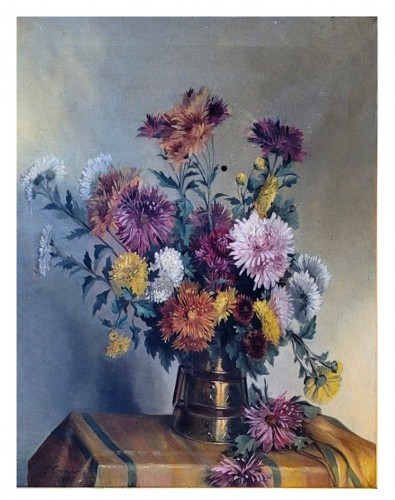 Paire de bouquets de fleurs signé C. Cronier