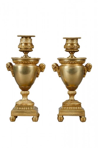  Bougeoirs cassolettes en bronze doré