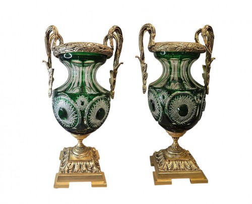Paire de vases Médicis en Cristal Benito et bronze