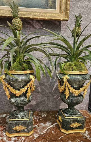 Paire de grands vases en marbre vert et bronze doré - Napoléon III
