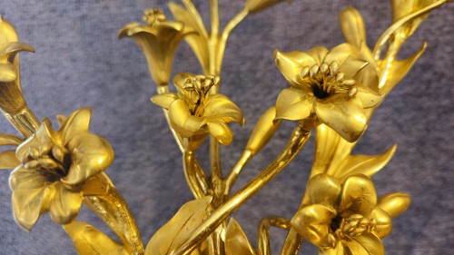 XIXe siècle - Paire de candélabres en bronze doré, granit et pierres de Rhin