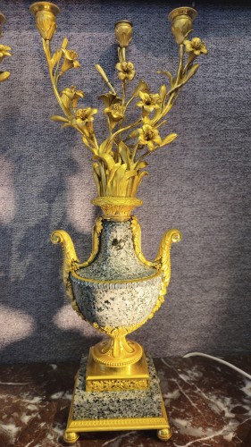 Paire de candélabres en bronze doré, granit et pierres de Rhin - Napoléon III