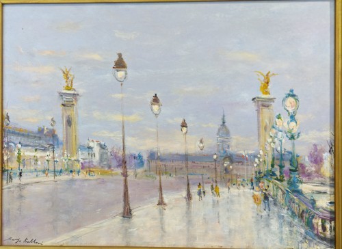 Vue du pont Napoléon III à Paris -  Serge BELLONI  (1925 -2005) - Tableaux et dessins Style 