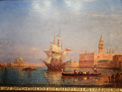Tableaux et dessins Tableaux XIXe siècle - Venise, voiliers et gondoles devant le palais des Doges - Charles -Clément CALDERON (1870 -1906)