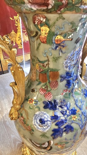  - Important Chinese porcelain vase with polychrome and gilt decoration, mounted in gilt bronze