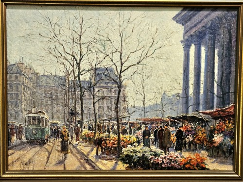 H.Malfroy -Le Marché aux fleurs à la Madeleine, Paris - Tableaux et dessins Style Art Déco