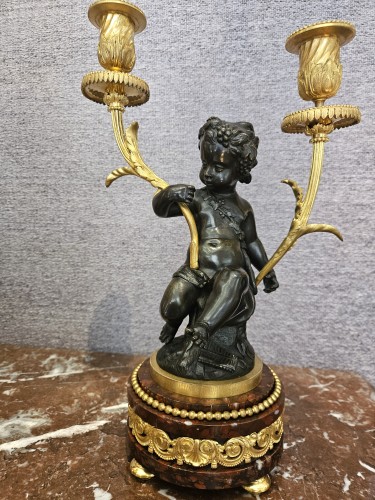 Paire de candélabres aux putti en bronze doré et patiné - Luminaires Style Napoléon III