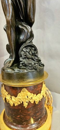 Paire de candélabres aux figures allégoriques en bronze patiné et bronze doré, époque - Hirsch Antiquités
