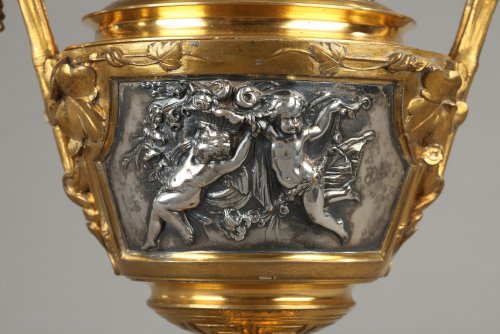 F. Barbedienne Pot couvert au héron - Objet de décoration Style Napoléon III