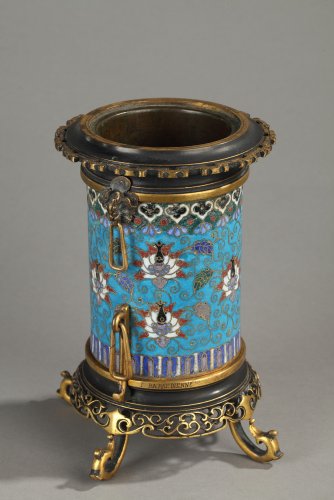 Objet de décoration Cassolettes, coupe et vase - Vase rouleau en bronze cloisonné F. Barbedienne