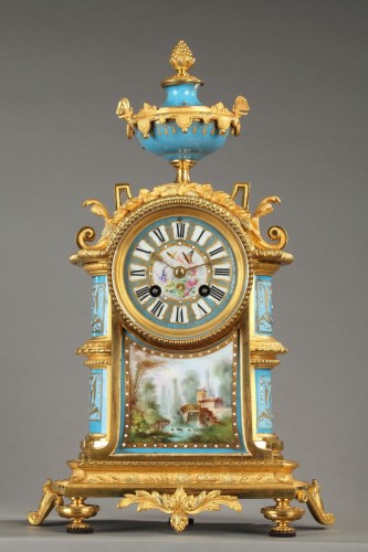 XIXe siècle - Pendule romantique plaques de porcelaine