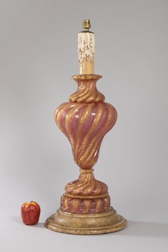 Antiquités - Grande lampe en verre Murano Signée Barovier et Toso