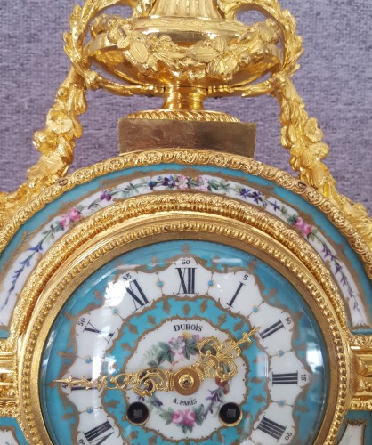 Large pendulum clock in bronze and enameled porcelain plates - Horology Style Napoléon III