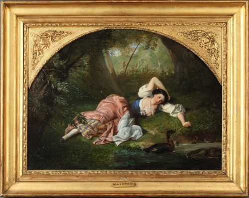Jules Louis TINTHOIN (1822 - 1859) - Jeune femme au cygne
