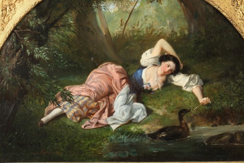 Jules Louis TINTHOIN (1822 - 1859) - Jeune femme au cygne - Tableaux et dessins Style 