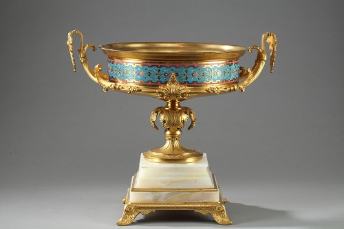 Large gilt bronze cup, Algerian onyx and cloisonné enamels - 