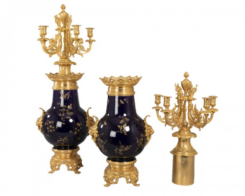 Important candelabra vases in earthenware from Sarreguemines