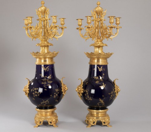 Important candelabra vases in earthenware from Sarreguemines - Lighting Style 