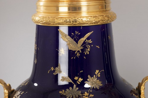 XIXe siècle - Importants candélabres vases en faïence de Sarreguemines