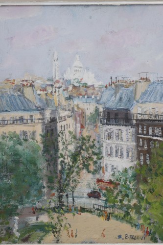 Tableaux et dessins Tableaux du XXe siècle - Serge Belloni (1925-2005) - Vue de Montmartre et du Sacré Coeur