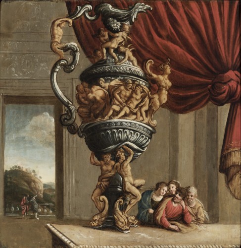 Vase de jardin monumental, peinture sur panneau attribuée à Jean Le Pautre (1618-1682) - Tableaux et dessins Style 