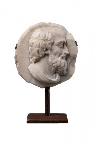 Italian Marble Circular Relief of a Philosopher, 18th Century