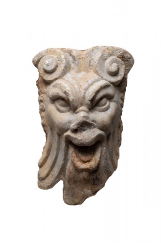 Italian Marble Grotesque Fountain Mask, 15th Century
