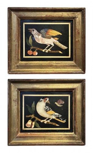 Paire de plaques florentines pietra dura aux oiseaux, XVIIIe siècle