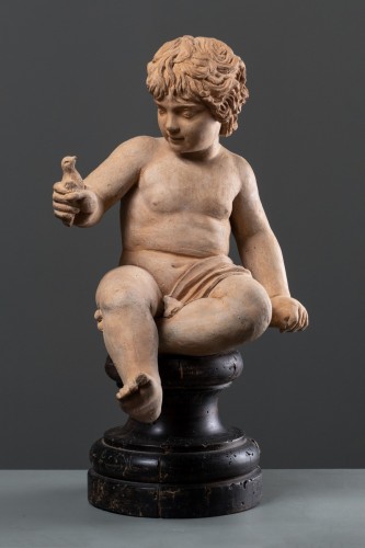 Antiquités - Figure en terre cuite Italienne de l'enfant Hercule, Rome XVIIIe siècle