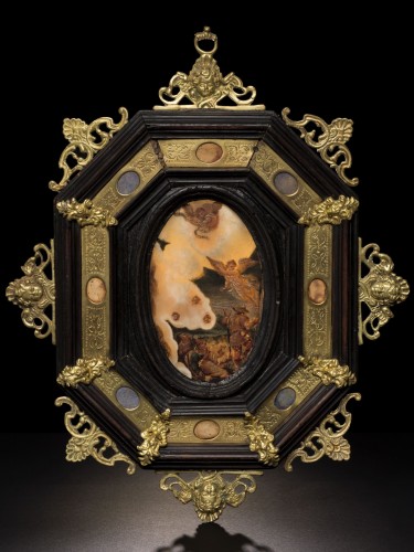 17th century - Painting On Agate Of The Annunciation To The Shepherds, Circa 1630