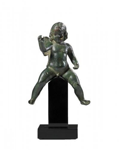 Ancient Roman Bronze figure of Eros riding a dolphin, Roman Empire