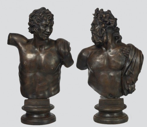 Paire de bustes napolitains en bronze XIXe - Sculpture Style 