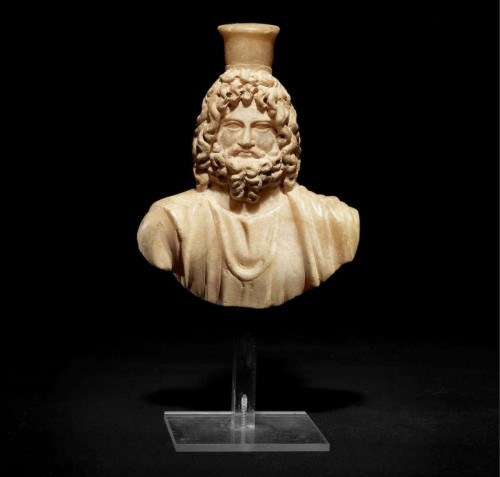 Buste romain en albâtre du dieu Sérapis, vers 1er-2e siècle après JC - Archéologie Style 