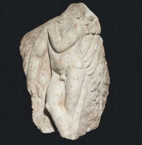 Roman Marble Altar Fragment with Cupid - Ancient Art Style 