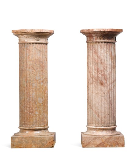 Pair of 19th Pink Marble Plinths - Decorative Objects Style 