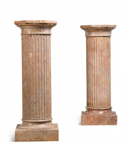 Paire de colonnes en marbre rose 19e - Cavagnis Lacerenza