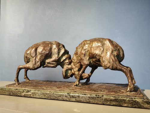 XXe siècle - Béliers se combattant - Guido Righetti (1875 - 1958)
