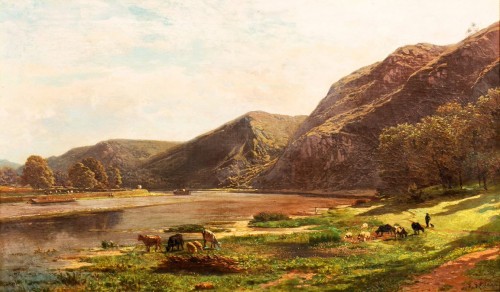 On the banks of the Meuse near Waulsort by François Roffiaen (1820-1898)