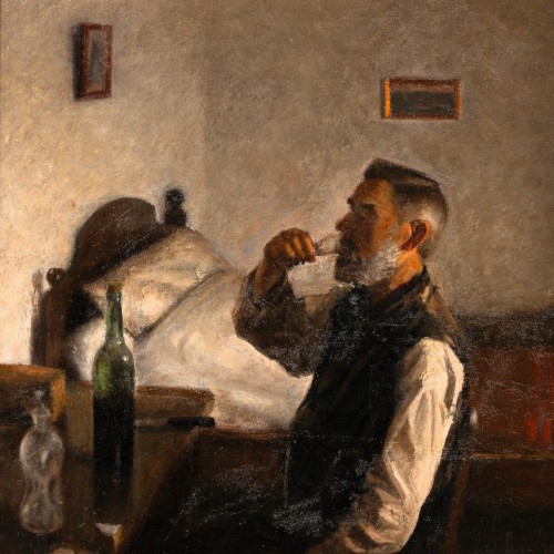 20th century - Farmer busy eating his lunch, (I think he&#039;s just boozing) by Søeborg Axel (1872-1939)